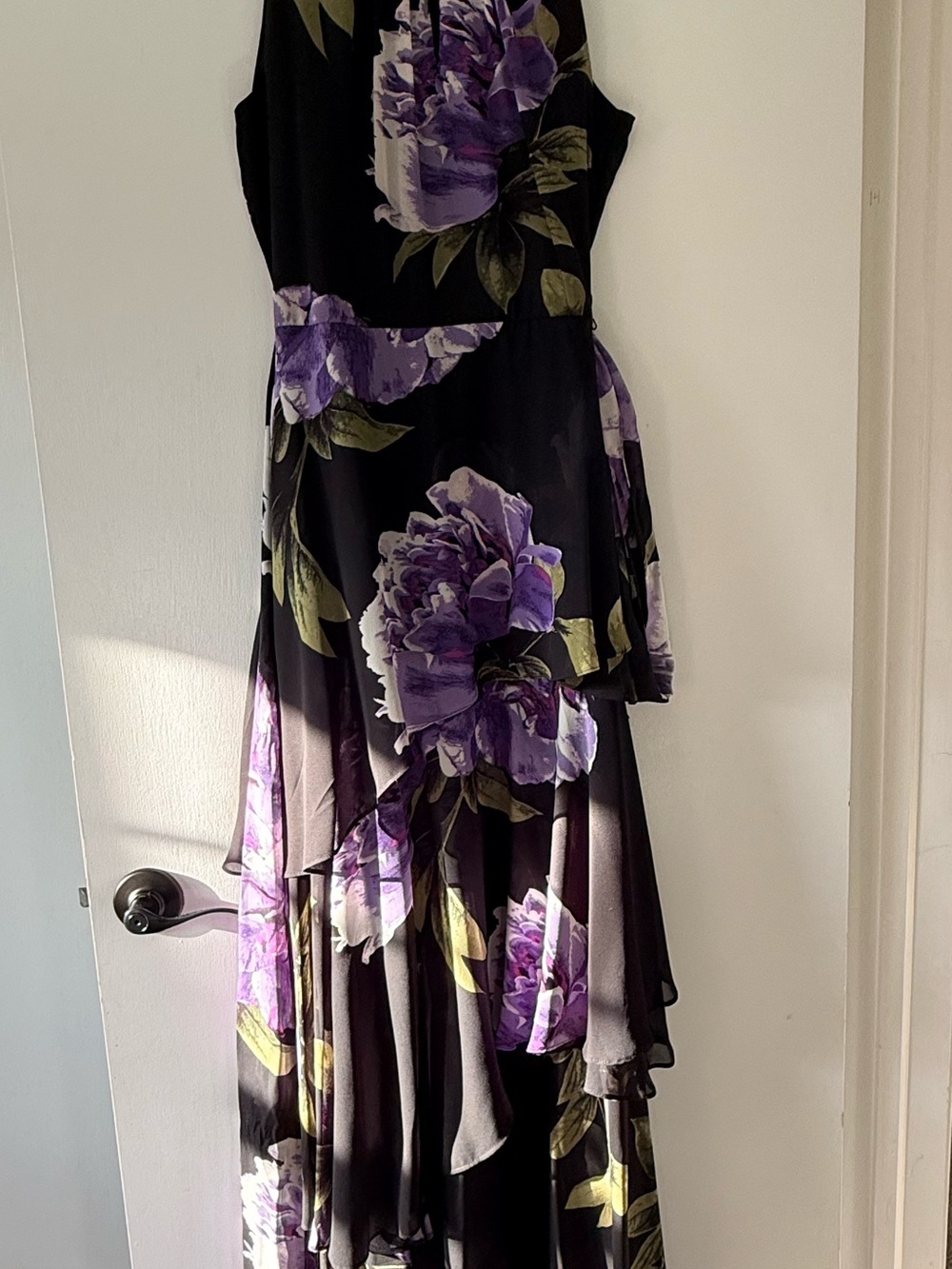 Alex Marie Black Strapless Maxi Dress with Purple Floral Print